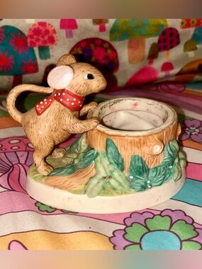 Vintage Mouse & Tree Trunk Candle Votive
